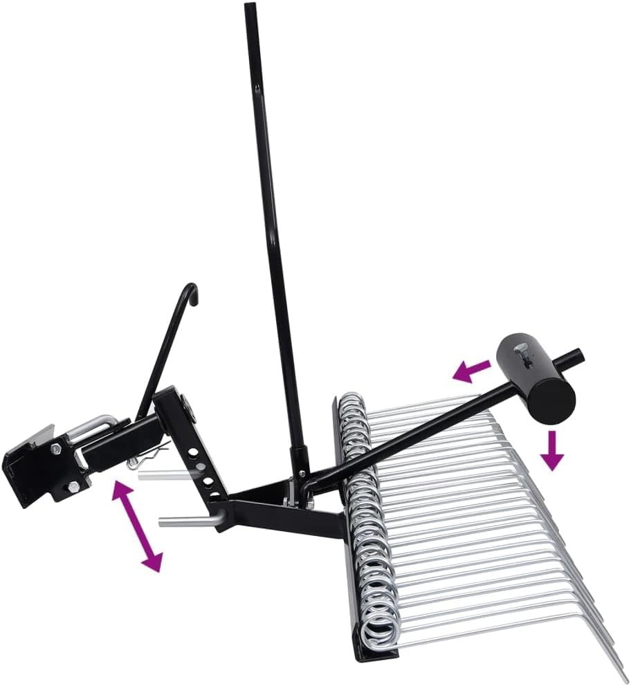 vidaXL Ride-on Mower Lawn Dethatcher | 42.9" Scarifying Width | Galvanized Steel | Easy Mower Attachment | Spring Steel Tine | Black