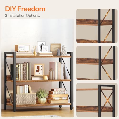 Image of HOOBRO Bookshelf, 3-Tier Industrial Bookcase, Book Shelf Storage Organizer, Bookshelf with Metal Frame for Living Room, Bedroom, Home Office, Kitchen, Rustic Brown and Black BF718SJ01