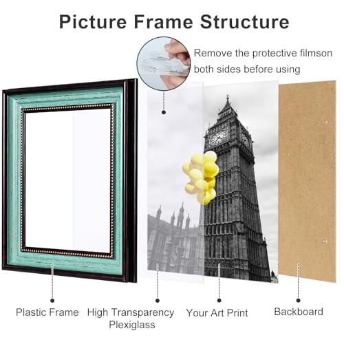 Image of 8x10 Vintage Picture Frames,Ornate Picture Frame for Wall Decor,1 Pack Blue Antique Picture Frame,Distressed Blue