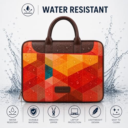 Image of Tabelito Designer Printed Laptop Sleeve for Women (13-15.6 Inch) | Jute & Vegan Leather Office Handbag | Lightweight Stylish Work Bag with Handle