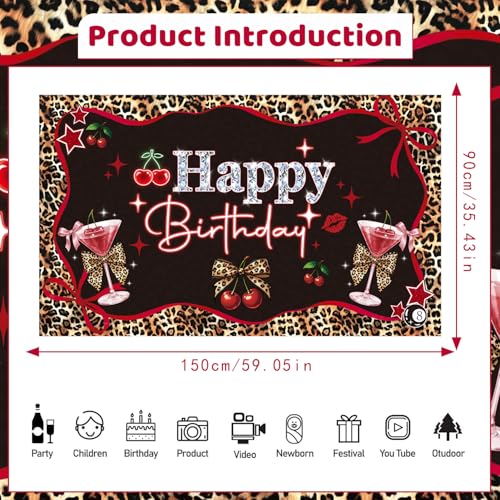 Decoración de fondo de fiesta con estampado de leopardo y cerezas 60 x 35 pulgadas miniatura 2