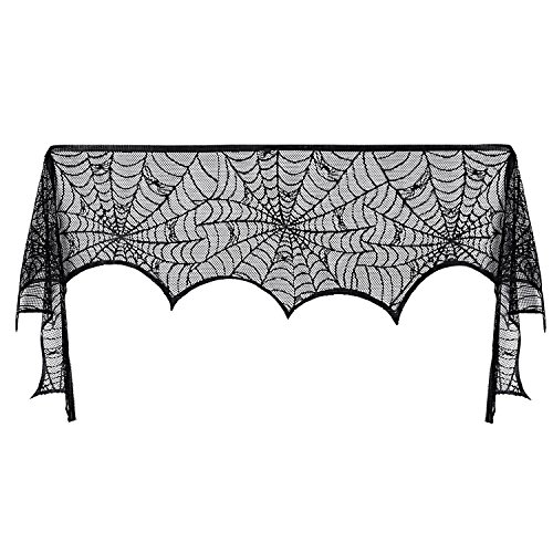 Pangda Halloween Cobweb Fireplace Scarf Mantle Scarf Spider Web Decorations Black Mantle Scarves Cover Lace Runner for Halloween Christmas Party Door Window Decoration, 18 x 96 inch