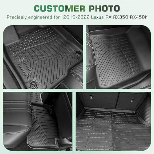 Floor Mats & Cargo Liner for Lexus RX RX350 RX450h 2016-2022 (Not for RXL), Custom Fit All-Weather Car Liners for Lexus, High Edges Anti-Slip TPE Mats, Front & 2nd Row & Trunk Mat - Image 3
