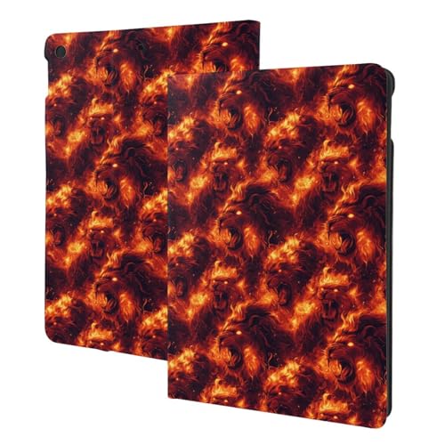 Housse iPad 10.2 Motif Lion de Flamme - Coque Support Folio pour iPad 9 / 8 / 7