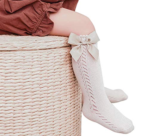DINGDONG'S CLOSET Baby Infants Toddlers Girls Uniform Knee High Bowknot Socks Hollow Knitting Stockings2