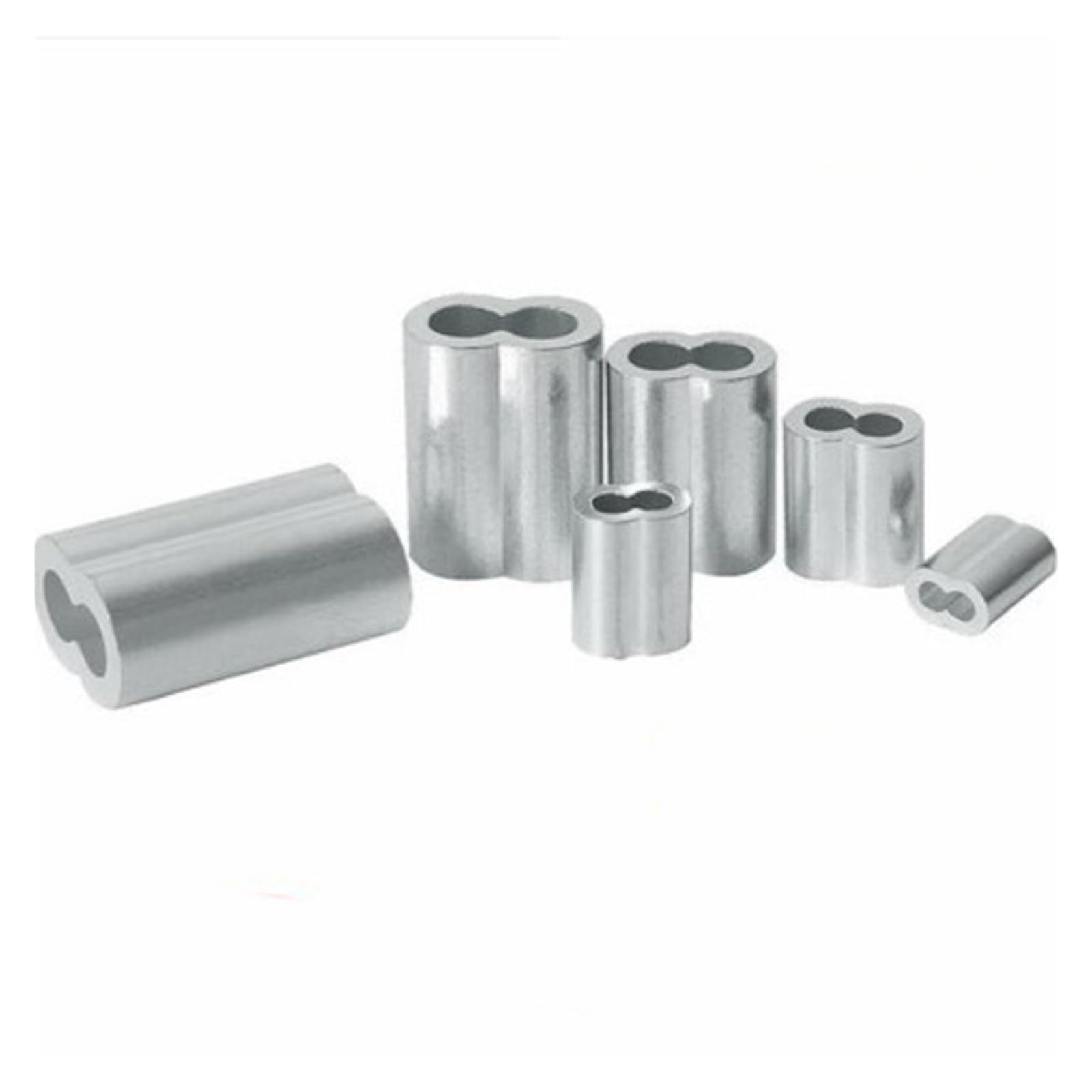 Clip con manicotto a crimpare in alluminio, Manicotti di crimpatura for cavi in ​​alluminio a forma di 8 con doppio foro, argento, diverse misure(M8)