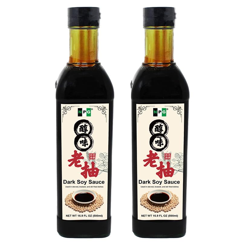 NPG Juego de salsa de soja oscura prémium de 16.9 onzas líquidas (paquete de 2), salsas de soja para pescado, albóndigas, fideos y carne de adobo,