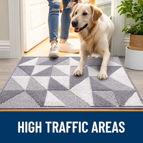 Image of OLANLY Door Mat Indoor Entrance Washable 32x20, Odor-Free Low-Profile Front Back Geometric Doormat, Absorbent Resist Dirt Entry Carpet, Easy to Clean Sturdy Inside Floor Mats for Entryway, Grey