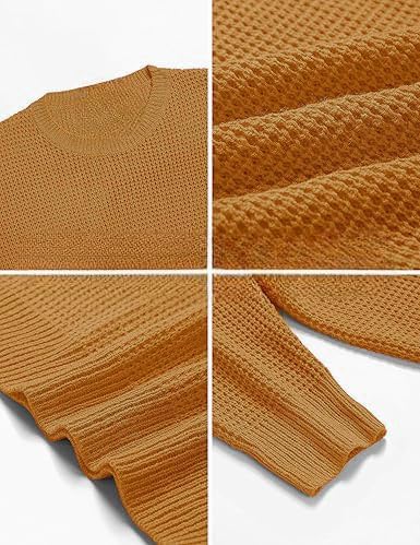 Image of ColorChakra Waffle Knit Mens Sweater Woolen Round Neck Wool Pullover