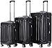 BEIBYE Hartschalen Koffer Trolley Rollkoffer Reisekoffer 4 Zwillingsrollen Polycabonat (Schwarz, Kofferset)