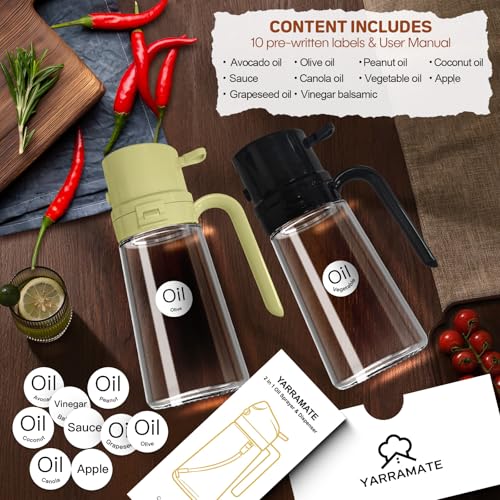YARRAMATE 16oz/470ml Easy Refillable Oil Sprayer for Cooking, 2 in 1 Oil Dispenser for Kitchen and Oil Sprayer Bottle, Food-Grade Glass Oil Mister with Simple Open Design, Air Fryer,BBQ (Green) - Image 3