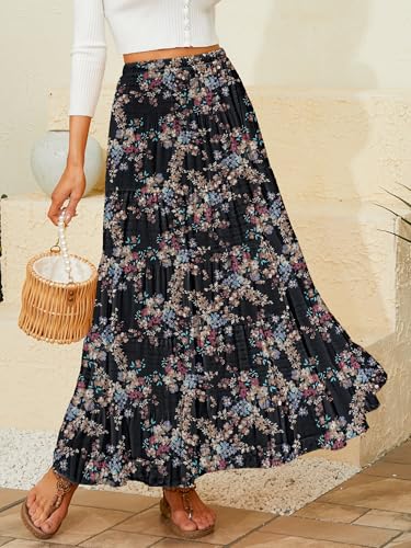 Image of NASHALYLY Women's Chiffon Elastic High Waist Pleated A-Line Flared Maxi Skirts