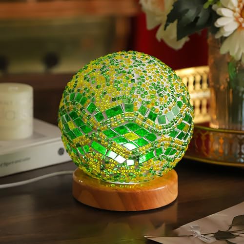 Lampe de mosaïque verte baroque Vintage Retro teinté turc marocain bohème Tiffany côté lit coloré verre fait à la main avec base en bois USB charge décor lumière pour chambre