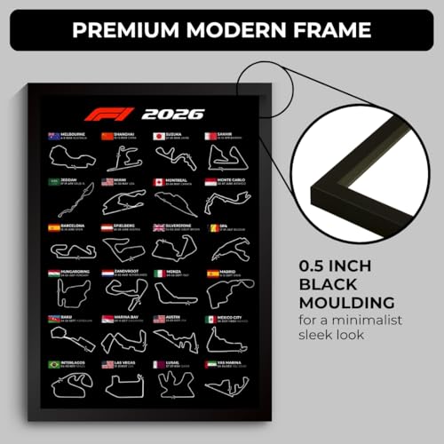 Image of F1 Poster | Formula 1 Race Frame | F1 Race Calendar 2026 Poster for Wall | F1 Tracks Wall Decor | Monza, Monaco, Suzuka, Silverstone Track Room Decor Framed | Formula 1 Room Decor (F 166)