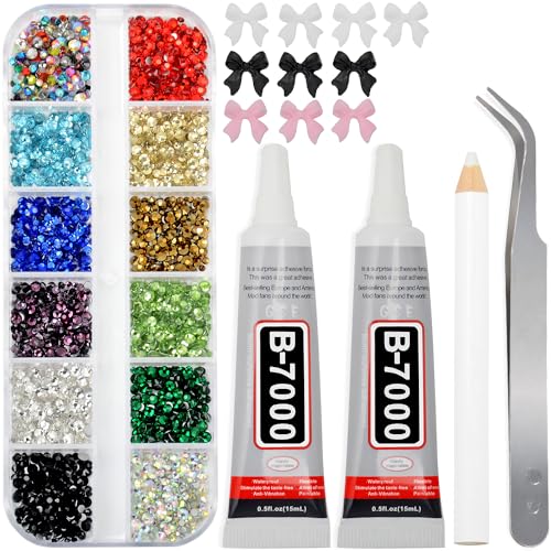 Qogir XIN MULTI COLORED 25 Jewelry Adhesive Glue With Flatback Crystal Rhinestones Kit, 6 Sizes 2500Pcs Multi Colored No Hotfix Rhinestones For Nail Art Craft Makeup cover