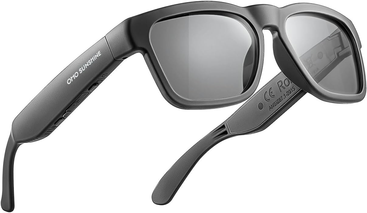 OhO Bluetooth Sunglasses,Voice Control and Open Ear Style Smart Glasses Listen Music and Calls with Volume UP and Down,Bluetooth 5.0 Audio Glasses with Transitional Lens