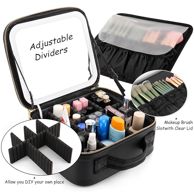 Feelon Makeup Bag with Led Mirror-Travel Makeup Bag with Led Mirror is with Waterproof Design Travel Makeup Bag, Best Gift with Lighted Mirror.Makeup Bag with Mirror 3 Color Scene (Black) 2