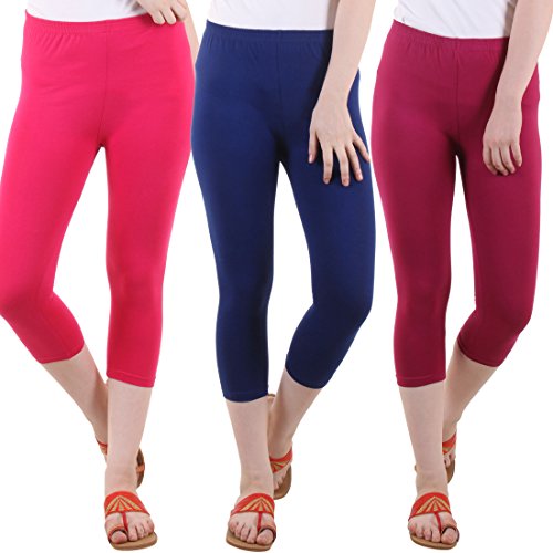 Image of DIAZ Women's Super Combed Cotton Elastane Stretch Slim Fit Printed Capri -Pack of 3