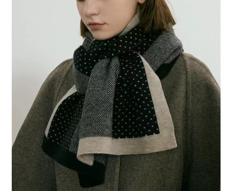 Womens Elegant Striped Winter Knit Scarf Vintage Plaid Thick Scarf Soft Cold Weather Warm Scarves Accessories3