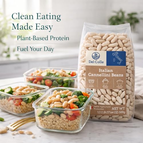 Image of Del Colle Italian Cannellini Beans - White Kidney Beans, Dried Cannellini Beans, White Beans Dry, Italian Beans, Dry Beans for Soups, Pasta & Salads - 1.1 lb (500g), Product of Italy (Pack of 5)