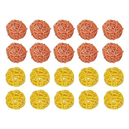 uxcell Set of 20 Pcs Wicker Rattan Balls 1.6 Inch Rattan Decorative Balls for Centerpiece Bowls Vase Fillers Home Decor Yellow,Orange