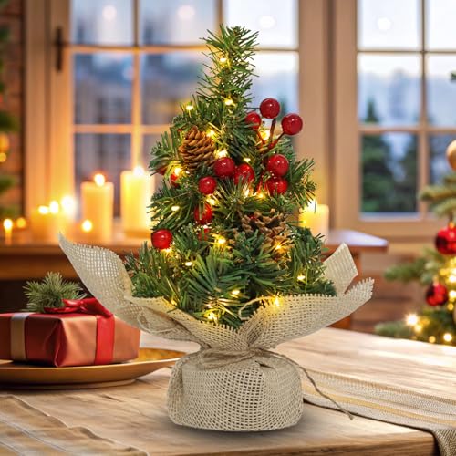 12 Inch Mini Tabletop Christmas Tree with Timer Lights, Artificia...