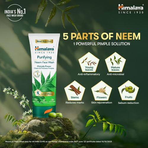 Image of Himalaya Purifying Neem Face Wash|Clears and Prevents Pimples & Acne|Made with 5 parts of Neem|New & Best Ever clinically Proven formula|Gently Cleanses|For men and women|150 ml (Pack of 1)