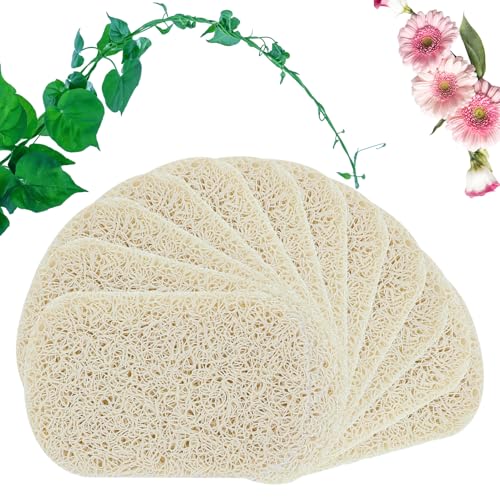 Lot de 12 éponges luffa naturelles 7,5 x 11 cm - Porte-savon - Accessoire pour le nettoyage de la vaisselle - Exfoliant pour douche/salle de bain/cuisine/plan de travail - Beige