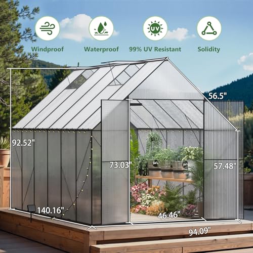 8×12-FT-Greenhouse-for-OutdoorsHeavy-Duty-Polycarbonate-GreenhouseLarge-Walk-in-Greenhouse-with-Roof-VentAluminum-Hot-House-for-Outside-Green-House-Garden-Backyard 8×12 FT Greenhouse for OutdoorsHeavy Duty Polycarbonate GreenhouseLarge Walk in Greenhouse with Roof VentAluminum Hot House for Outside Green House Garden Backyard