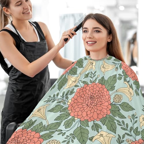 Capa profesional impermeable para corte de cabello con diseño floral coral-durazno, cierre ajustable de broche para barbería y estilismo miniatura 7