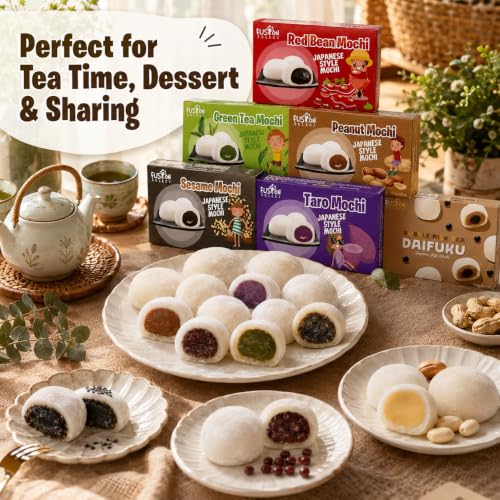 Japanese Mochi 8 Variety Pack: Boba Milk Tea, Taro, Sesame, Hamimelon, Lychee, Green Tea, Peanut & Red Bean in Fusion Select Gift Box - image 7