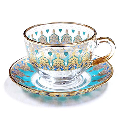 トルコグラス カップ&ソーサー CS-242 アラベスク/ターコイズ(1客) トルコグラス カップ&ソーサー CS-242 アラベスク/ターコイズ(1客)