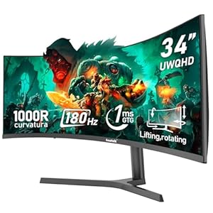 Gawfolk 34 Inch Ultrawide Curved 180Hz Gaming Computer Monitors 1000R PC screen 21:9 UWQHD (3440×1440) ,1ms,100%sRGB,Adaptive Sync,HDMI、Display Port,Liftable,Compatible with wall mounted 75*75mm-Black