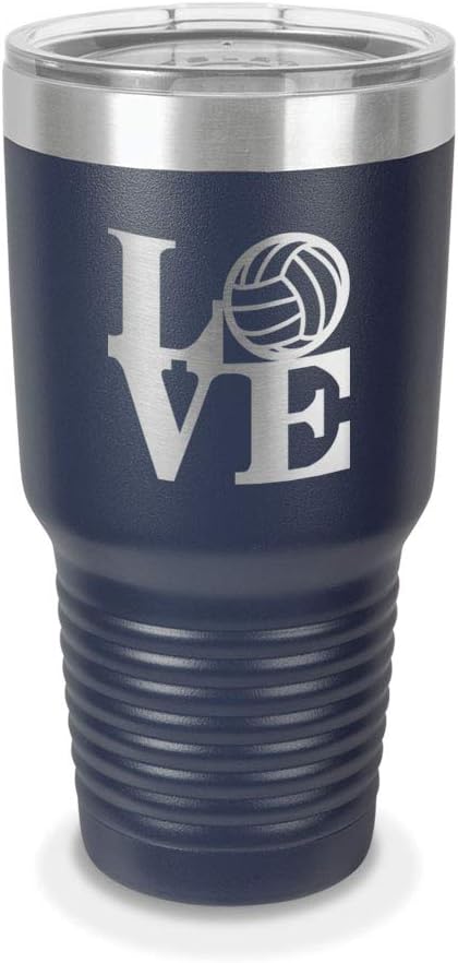 Love Volleyball 20 oz Laser Engraved Polar Camel Stainless Steel Vacuum Insulated Tumbler w/Clear Lid I Love - Customizable - White