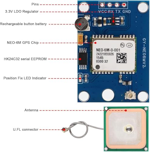 2 Stück GPS Modul,GY-NEO6MV2 NEO-6M GPS-Flugsteuerungsmodul 3V-5V mit superstarker Keramikantenne für Arduino EEPROM APM 2.5