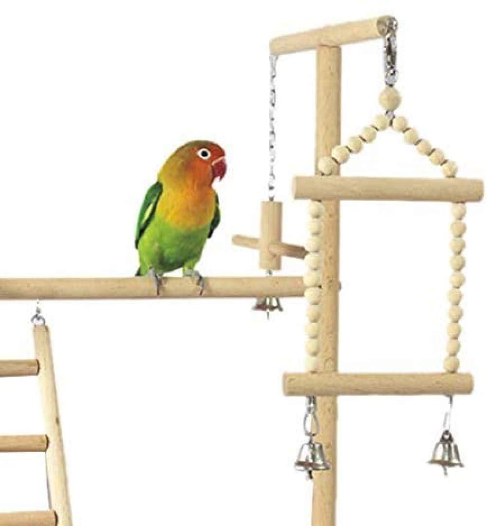 BERTY·PUYI Supporto da Gioco per Pappagalli con Tazza Giocattoli Vassoio Altalena per Uccelli Arrampicata Scala Appesa Ponte Cockatiel Palo di Legno Parco Giochi per Uccelli