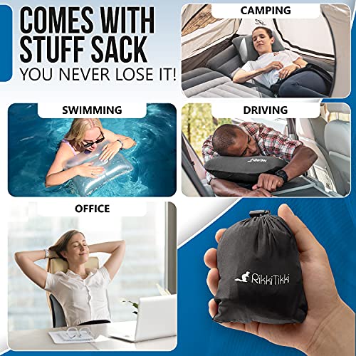 RikkiTikki Inflatable Camping Pillow - Hiking Pillow Ultralight - Backpacking Pillow Lightweight - Camp Pillow Compressible - Blow Up Camping Pillow (Blue)