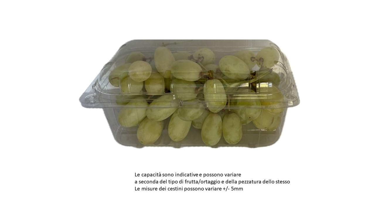 CESTINI RETTANGOLARE CON COPERCHIO UNITO da 500 gr VASCHETTE FRUTTA R-PET CON FORI DI VENTILAZIONE IDEALI PER FRUTTA e ORTAGGI BANCO ORTOFRUTTA