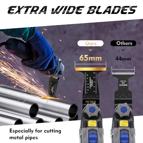 Image of KELIN 6 PCS Carbide and Titanium Multitool Blades Kit, Heavy Duty Oscillating Tool Saw Blades for Steel Bolts Screws Metal Wood Cutting with Hangable Case, Universal Interface Fit Bosch Fein Dewalt