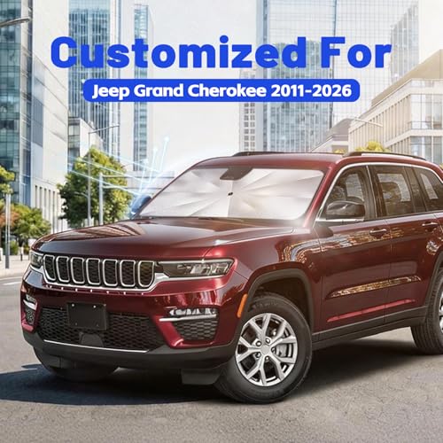 Image of Car Windshield Sun Shade for Jeep Grand Cherokee 2011-2026 -[Reflective Coated Fabric] Sunshade Umbrella for Front Window, Car Shades Sun Visor Keep Car Cool and Protects Interior, 1:1 Exact Fit