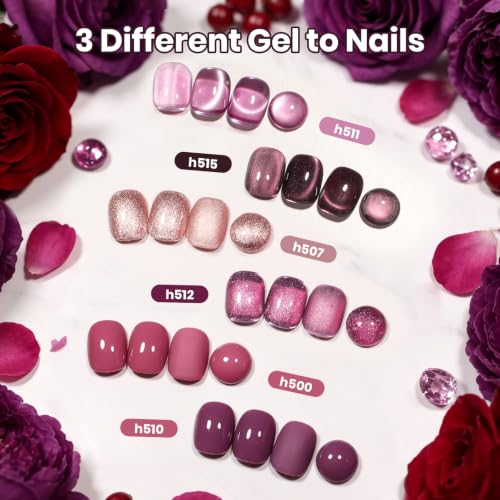 Image of Beetles Purple Gel Nail Polish Set, 23 pcs 20 Colors Soak Off UV LED | Purple Mauve Burgundy Red Pink Nude Cat Eye Shades With Base Coat, Glossy Top Coat Matte Finish