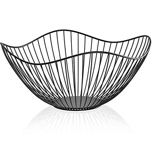 Lintat Cesta de frutas para el hogar, alambre de hierro negro, gran capacidad, cuenco para frutas, aperitivos, pan, organizador de mesa de comedor