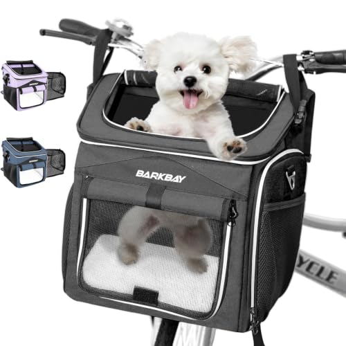 Dog Bike Basket Carrier, Expandable Foldable Soft-Sided Dog Carrier, 2 Open Doors, 5 Reflective Tapes, Pet Travel Bag,Dog Backpack Carrier Safe and Easy for Small Medium Cats and Dogs(Black)