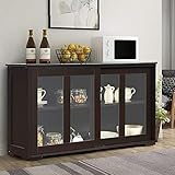 FANTASK Kitchen Storage Cabinet Sideboard, Stackable Cabinet w/Height-Adjustable Shelf & 2 Transpare