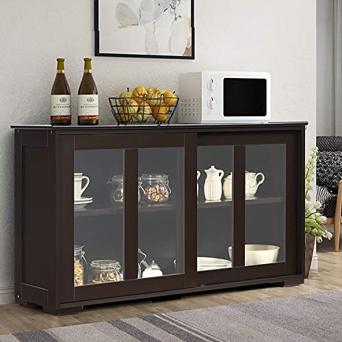 Fantask Kitchen Storage Cabinet Sideboard, Stackable Cabinet W/Height-Adjustable Shelf & 2 Transparent Sliding Doors, Sideboard For Kitchen Dining Living Room Hallway Office (Coffee) #TOP4
