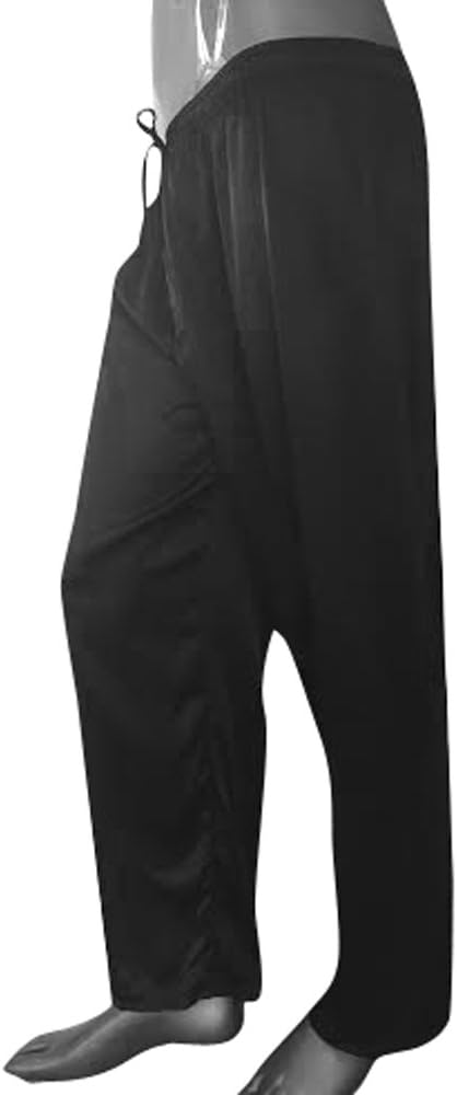 Men’s Luxury Super Soft Silk Satin Long Pyjama Bottoms. Lounge, Sleep, Night wear Gift for Him (Large (34" Waist), Black)