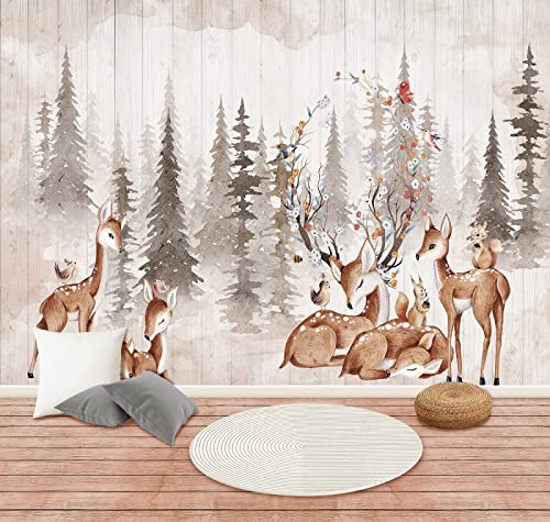 Papier Peints Panoramique Jungle Du Cerf Sika, Poster Geant Mural Personnalisé 3D, Thème forêt Et Animaux Pour Salon Chambre D'Enfant Décoration Murale, Paysage Naturel Moderne Murales (300x210 cm)