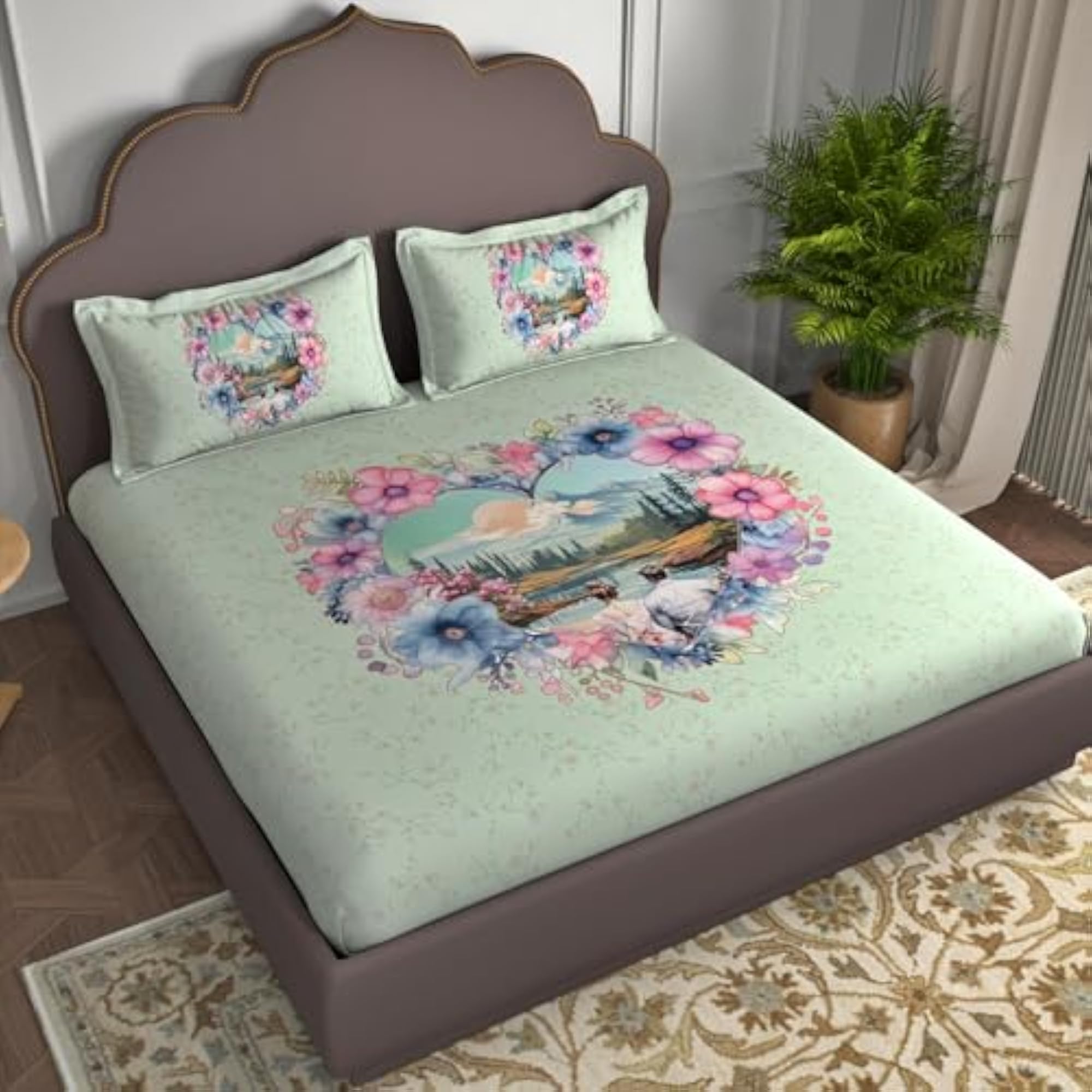 100% Pure Cotton King Size Bedsheet, Digital Print