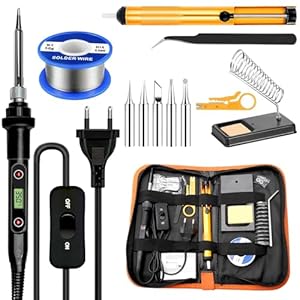 Soldeerboutset, 13-in-1 soldeerpunten, 80 W, lcd-display, instelbare temperatuur, 180-500 °C, elektrische soldeerbout, soldeerset, 5 wisselpunten voor het solderen voor elektrotechniek en reparaties