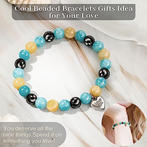 Stocking Stuffers for Teens, Christmas Gifts for Mom from Daughter Beaded Bracelets for Women Teen Girl Gifts Adjustable Charm Link Bead Birthday Graduation Gift for Her Girlfriend Sister